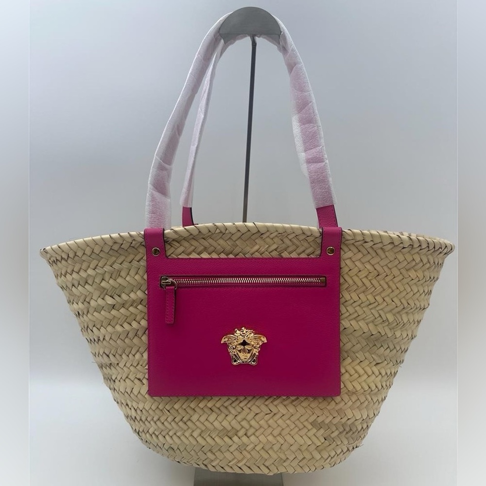 Versace Fuchsia and Straw Tote Bag